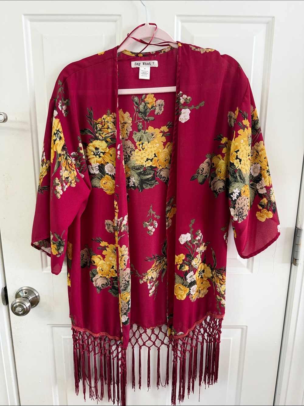 Say What? Magenta Floral Fringe Kimono